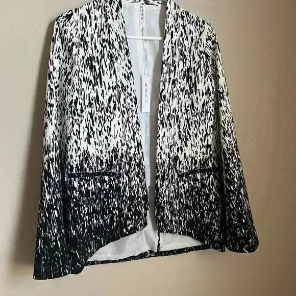 Mural Gray White Abstract Print Cape Blazer XS - Picture 13 of 13